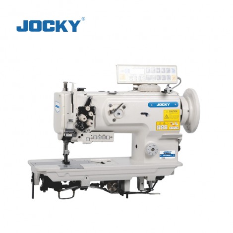 Double needle compound feed lockstitch sewing machine, with auto thread trimmer